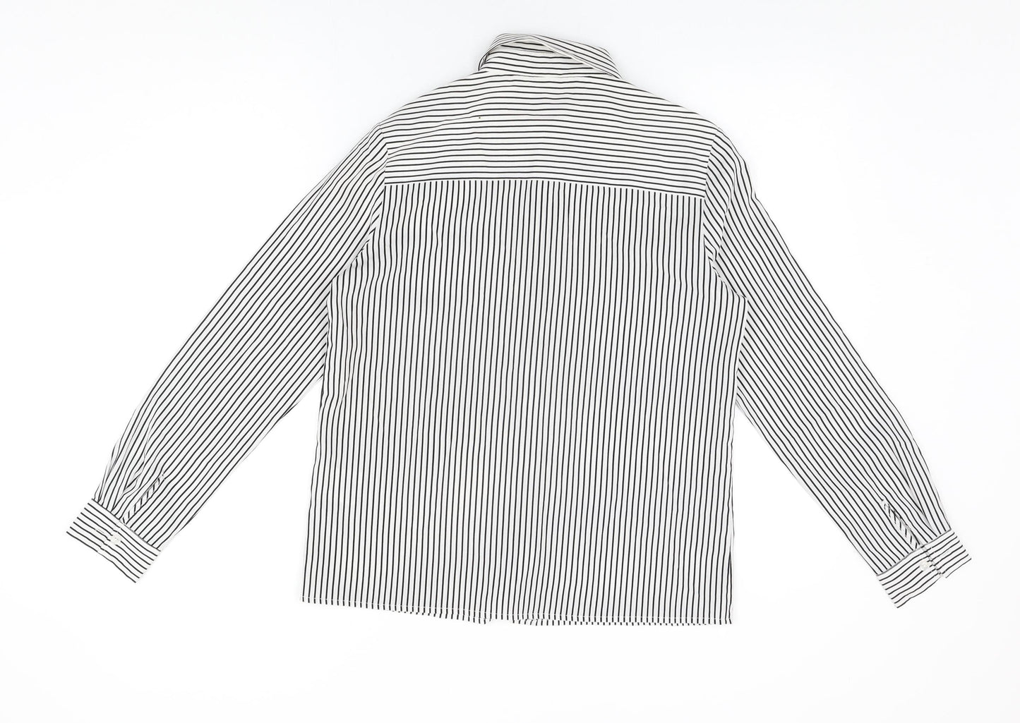 Jaeger Womens White Striped Polyester Basic Button-Up Size 10 Collared