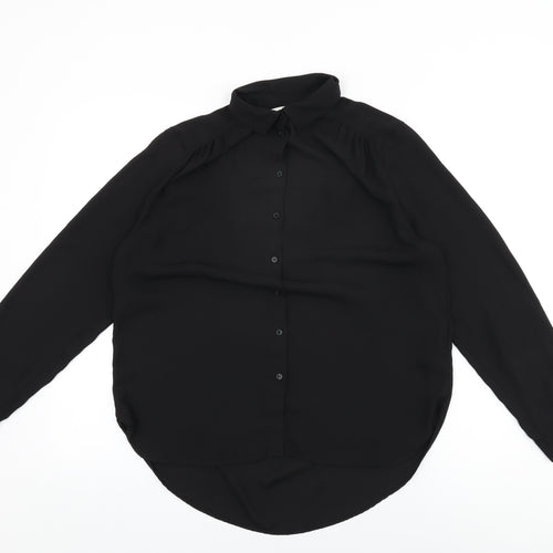 H&M Womens Black Polyester Basic Button-Up Size 10 Collared