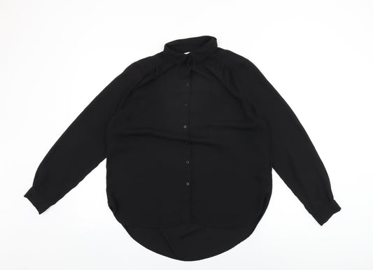 H&M Womens Black Polyester Basic Button-Up Size 10 Collared