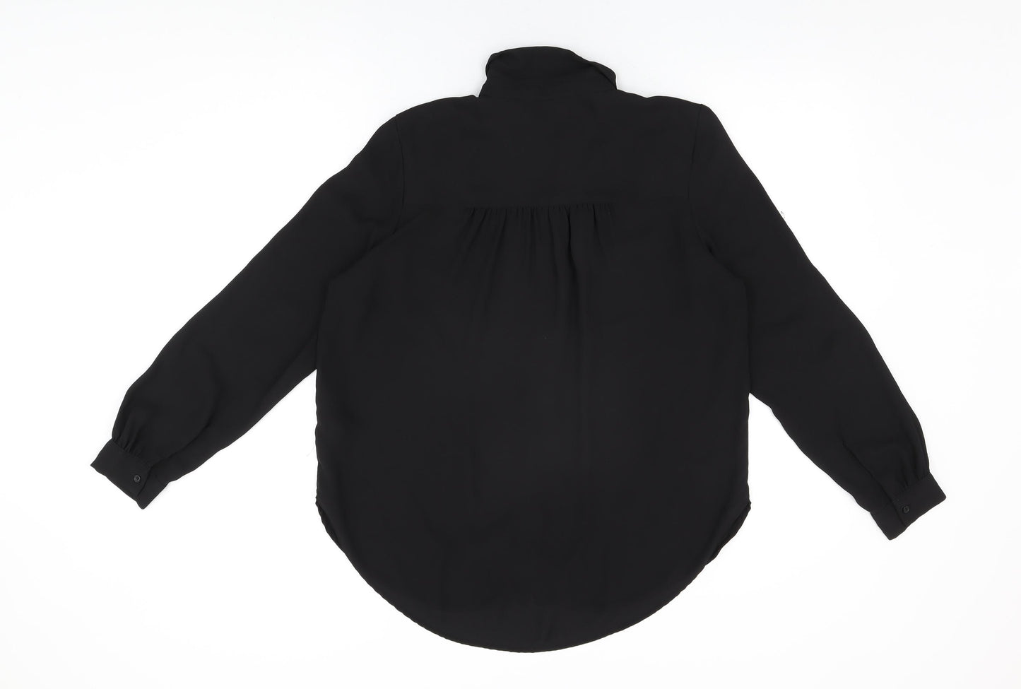 H&M Womens Black Polyester Basic Button-Up Size 10 Collared