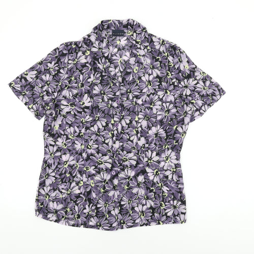 Alexon Womens Purple Floral Polyester Basic Button-Up Size 10 Collared