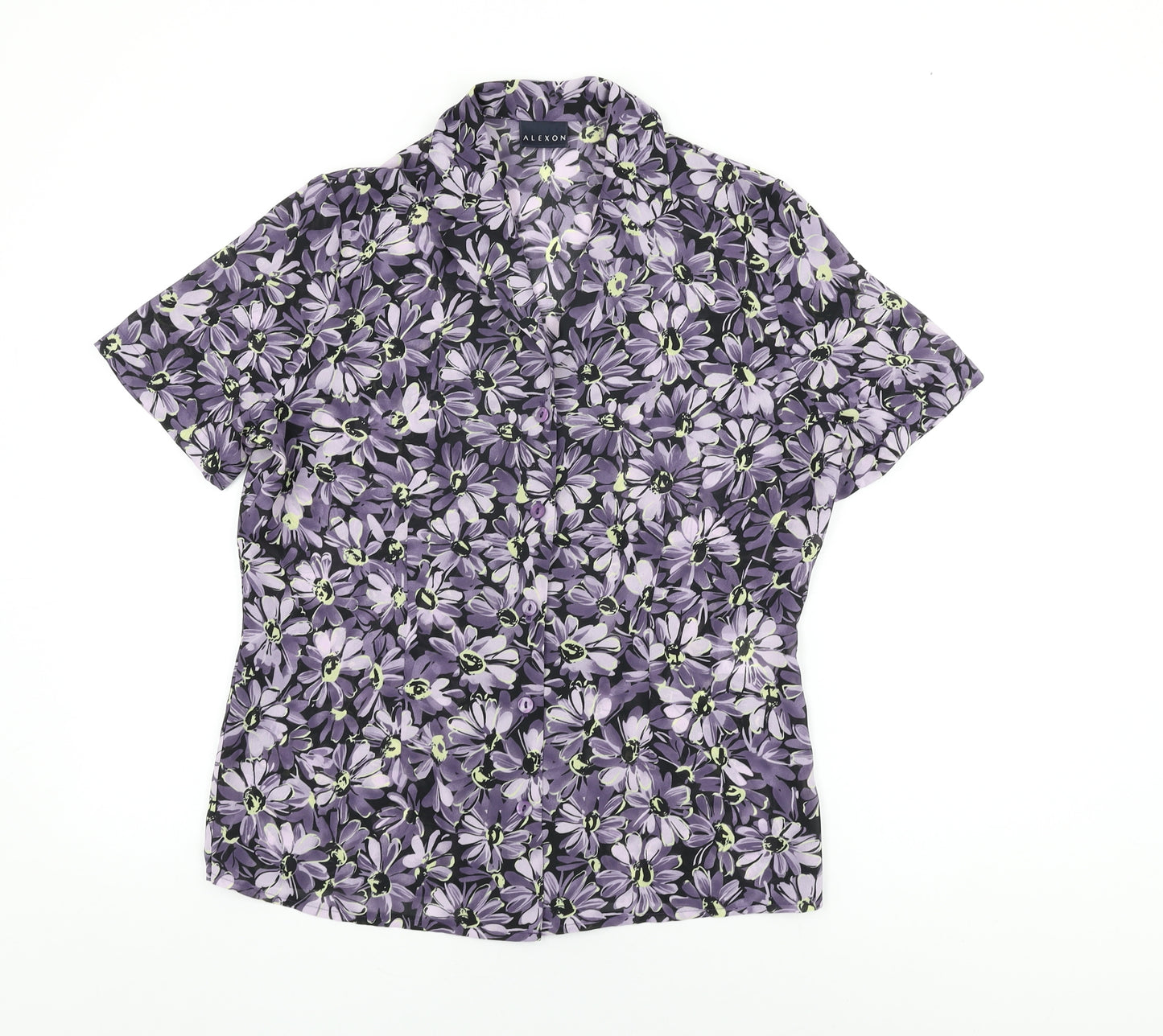 Alexon Womens Purple Floral Polyester Basic Button-Up Size 10 Collared