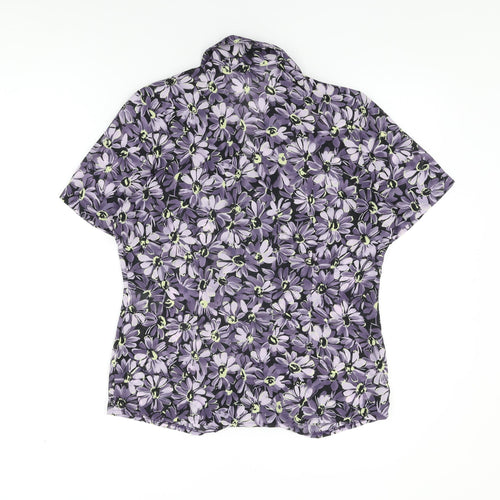 Alexon Womens Purple Floral Polyester Basic Button-Up Size 10 Collared