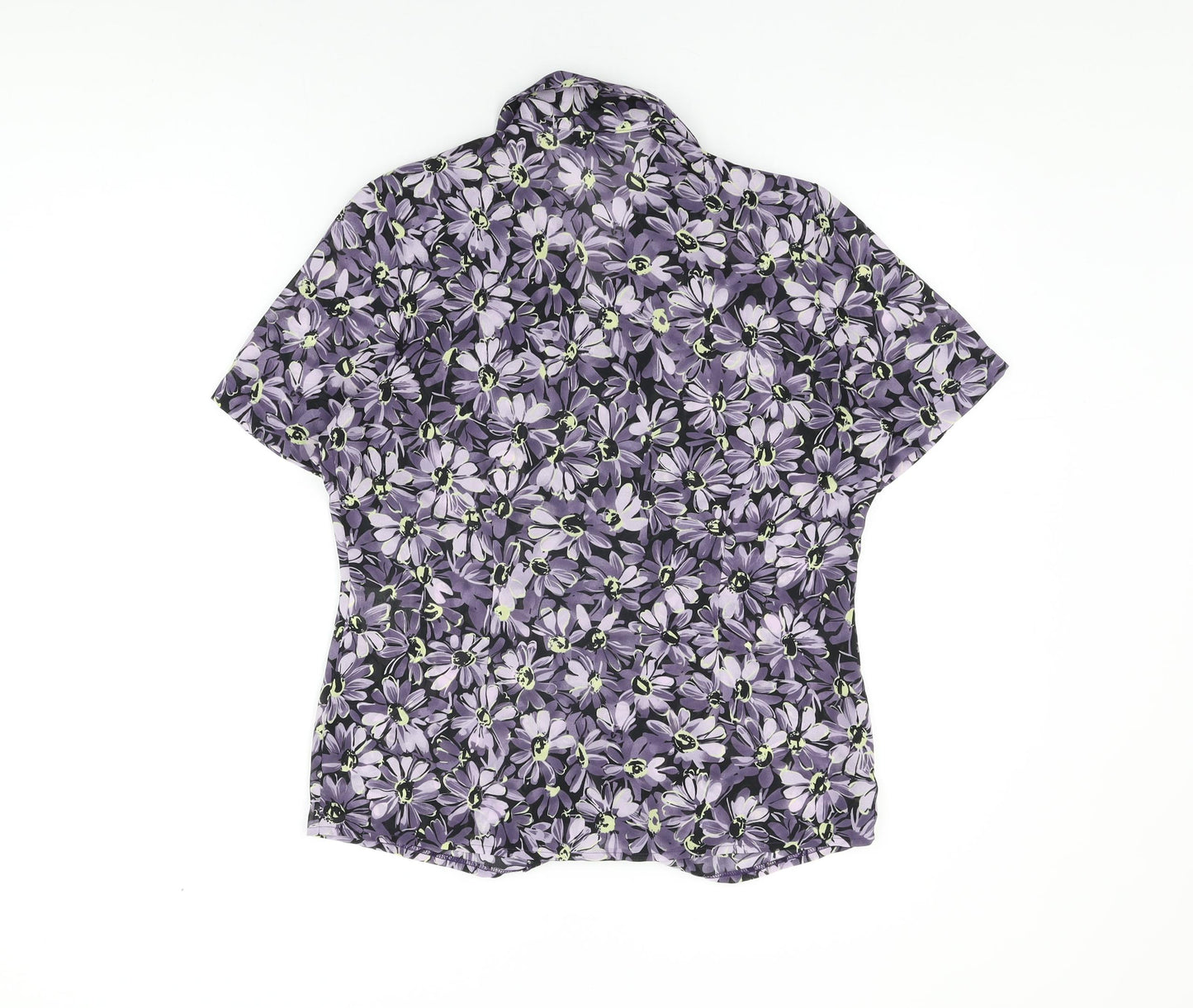 Alexon Womens Purple Floral Polyester Basic Button-Up Size 10 Collared