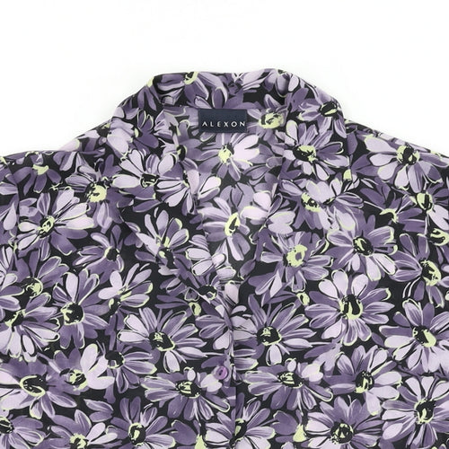 Alexon Womens Purple Floral Polyester Basic Button-Up Size 10 Collared