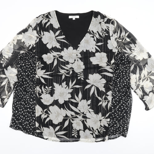 Together Womens Black Floral Polyester Basic Blouse Size 24 V-Neck