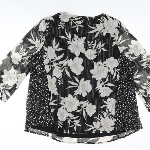 Together Womens Black Floral Polyester Basic Blouse Size 24 V-Neck