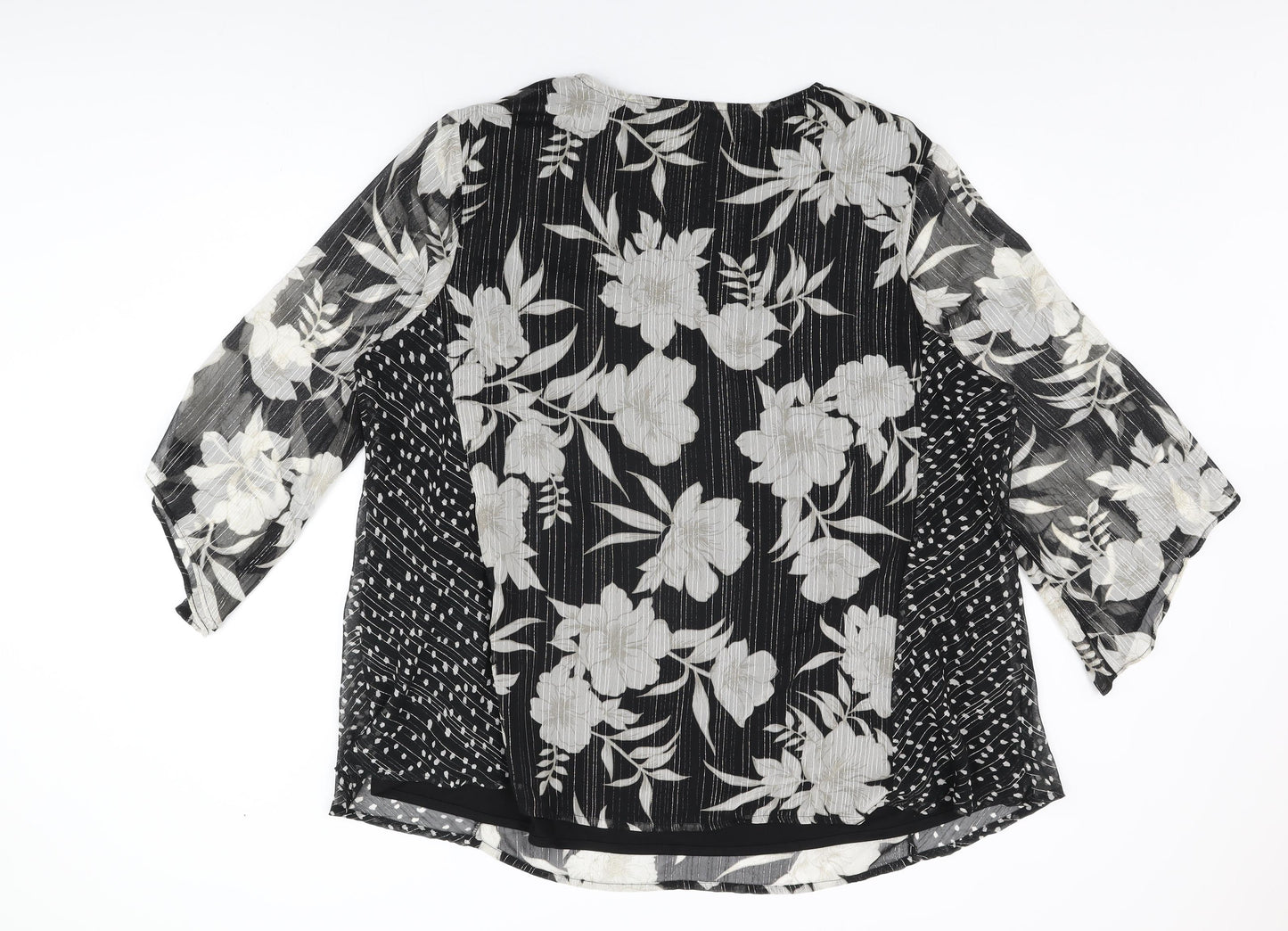 Together Womens Black Floral Polyester Basic Blouse Size 24 V-Neck