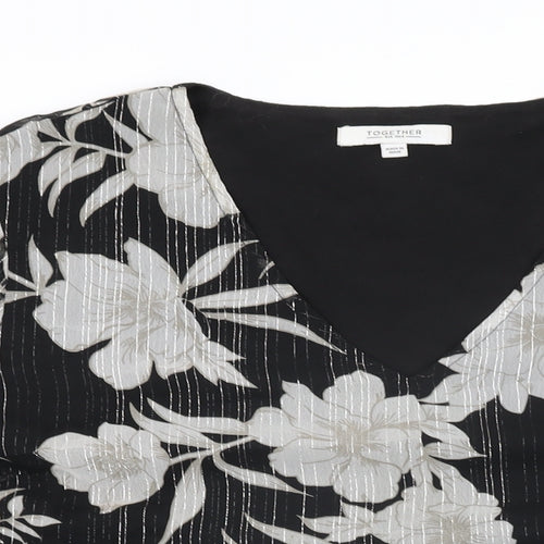 Together Womens Black Floral Polyester Basic Blouse Size 24 V-Neck