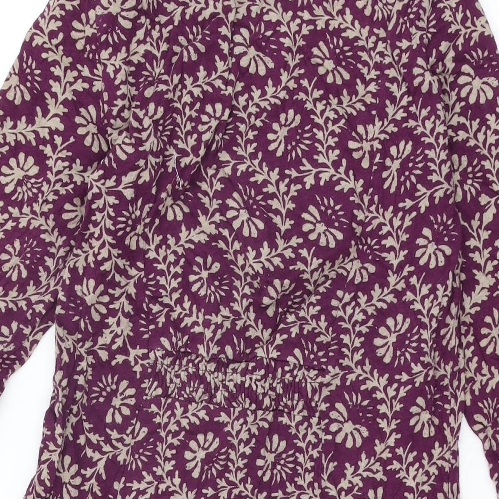 White Stuff Womens Purple Floral Cotton Basic T-Shirt Size 10 Round Neck