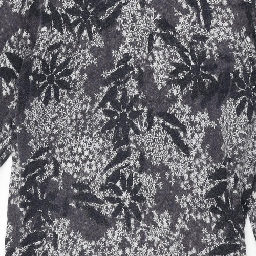 White Stuff Womens Grey Floral Cotton Basic T-Shirt Size 10 Round Neck