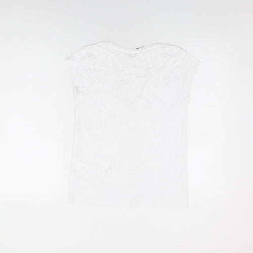 Zara Womens White Cotton Basic T-Shirt Size S V-Neck