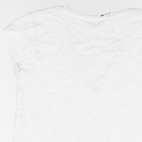 Zara Womens White Cotton Basic T-Shirt Size S V-Neck