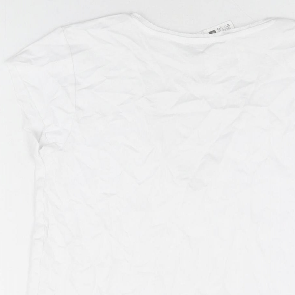 Zara Womens White Cotton Basic T-Shirt Size S V-Neck