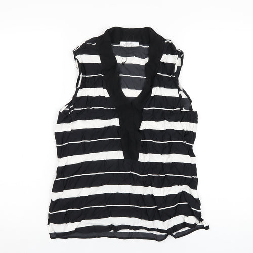 Mango Womens Black Striped Viscose Basic Tank Size XL V-Neck