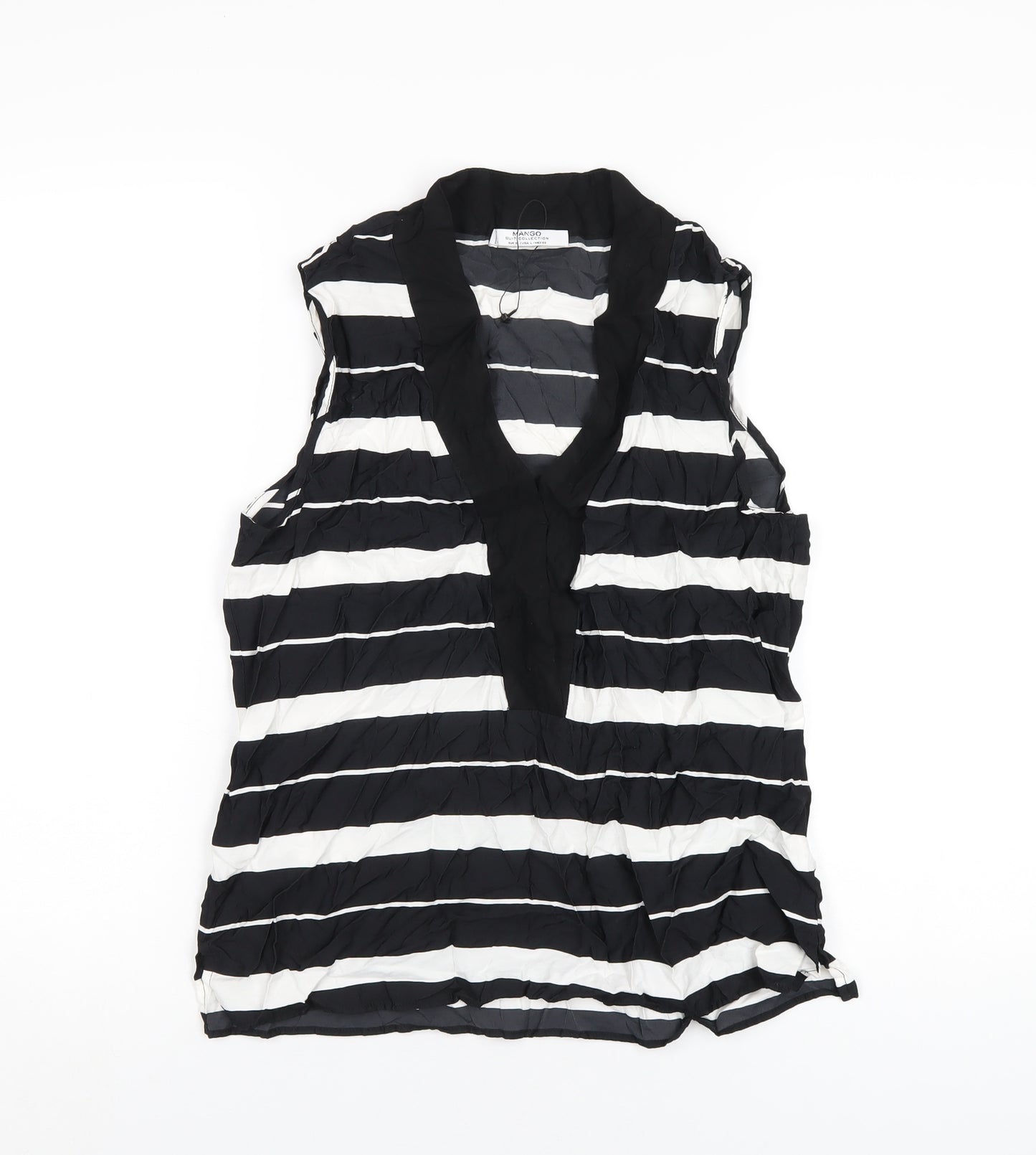 Mango Womens Black Striped Viscose Basic Tank Size XL V-Neck