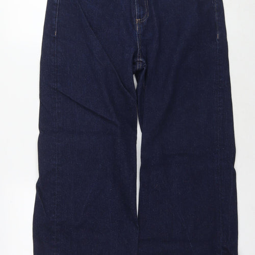 Marks and Spencer Womens Blue Cotton Wide-Leg Jeans Size 12 L26 in Regular Zip