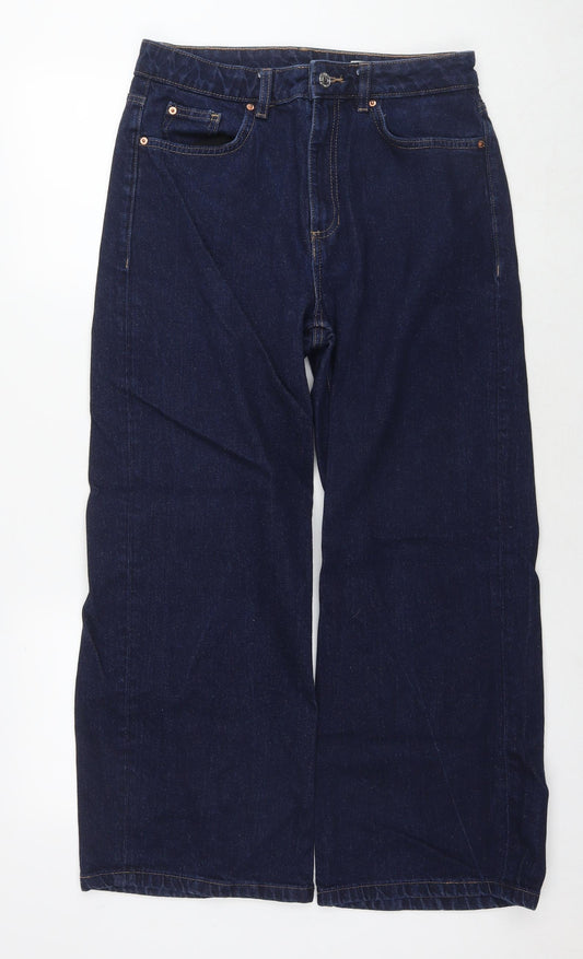 Marks and Spencer Womens Blue Cotton Wide-Leg Jeans Size 12 L26 in Regular Zip