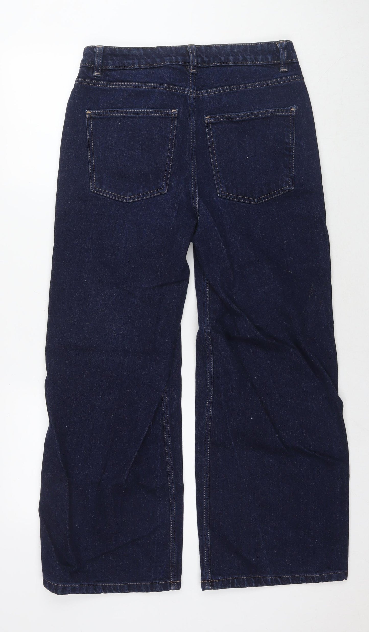 Marks and Spencer Womens Blue Cotton Wide-Leg Jeans Size 12 L26 in Regular Zip