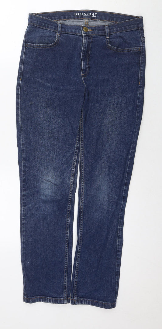 Marks and Spencer Womens Blue Cotton Straight Jeans Size 12 L28 in Regular Zip