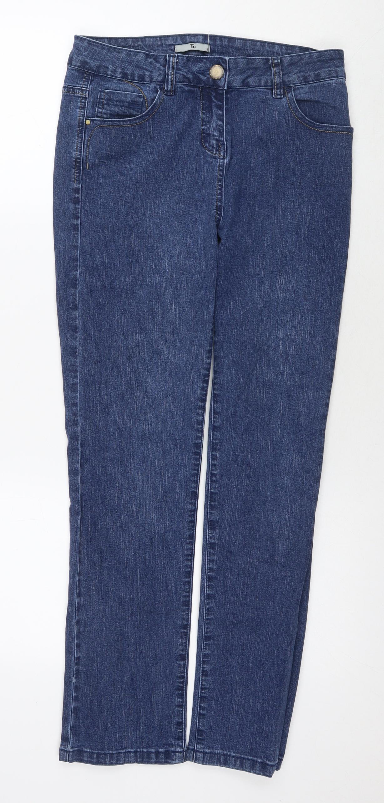 TU Womens Blue Cotton Straight Jeans Size 10 L28 in Regular Zip