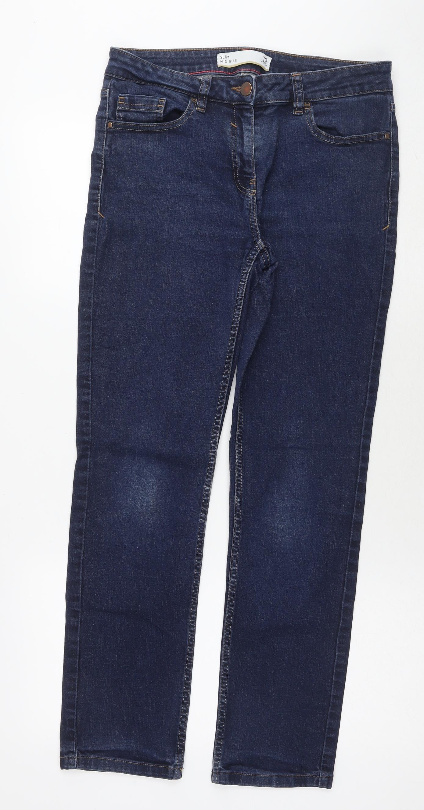 NEXT Womens Blue Cotton Straight Jeans Size 12 L28 in Regular Zip