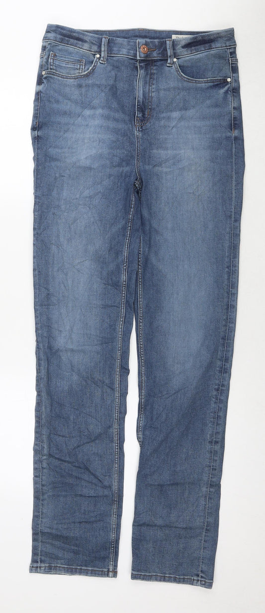 Marks and Spencer Womens Blue Cotton Straight Jeans Size 12 L32 in Regular Zip