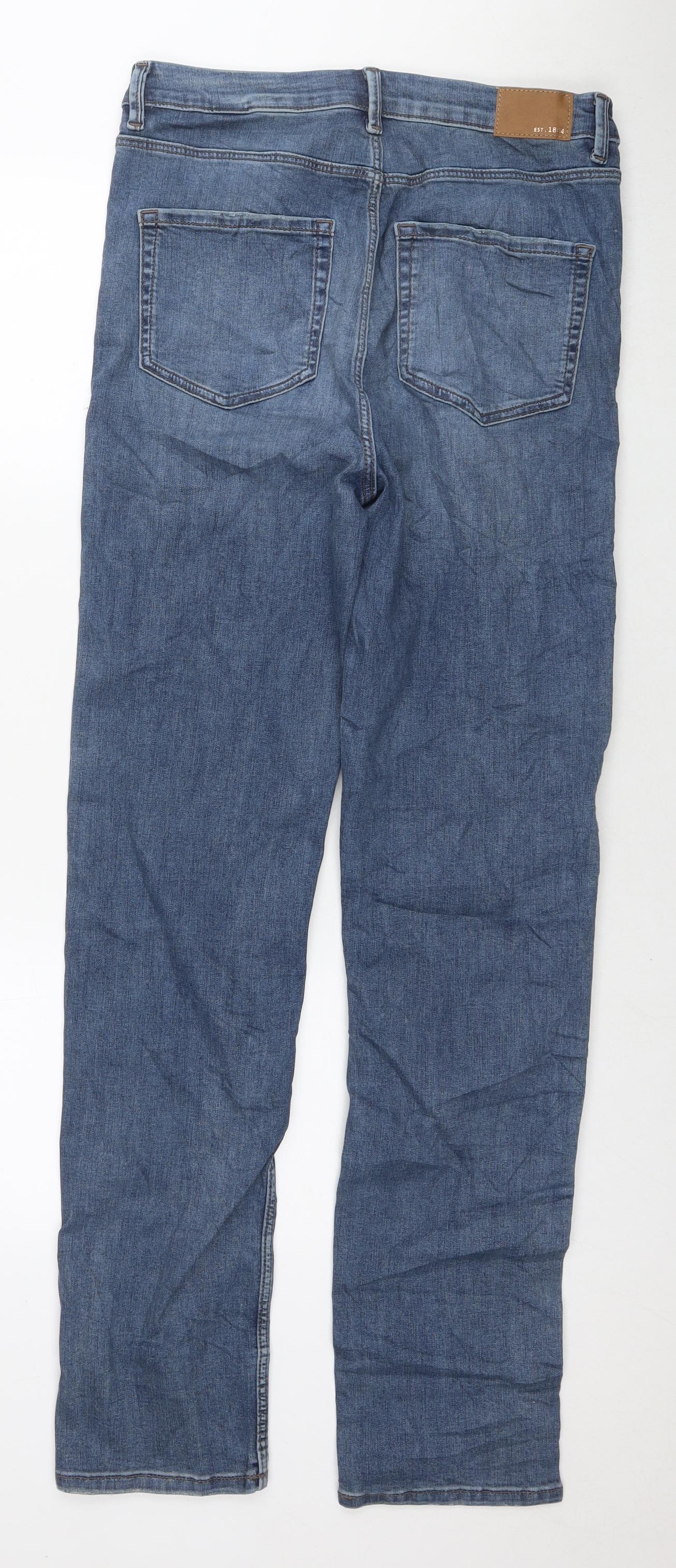 Marks and Spencer Womens Blue Cotton Straight Jeans Size 12 L32 in Regular Zip