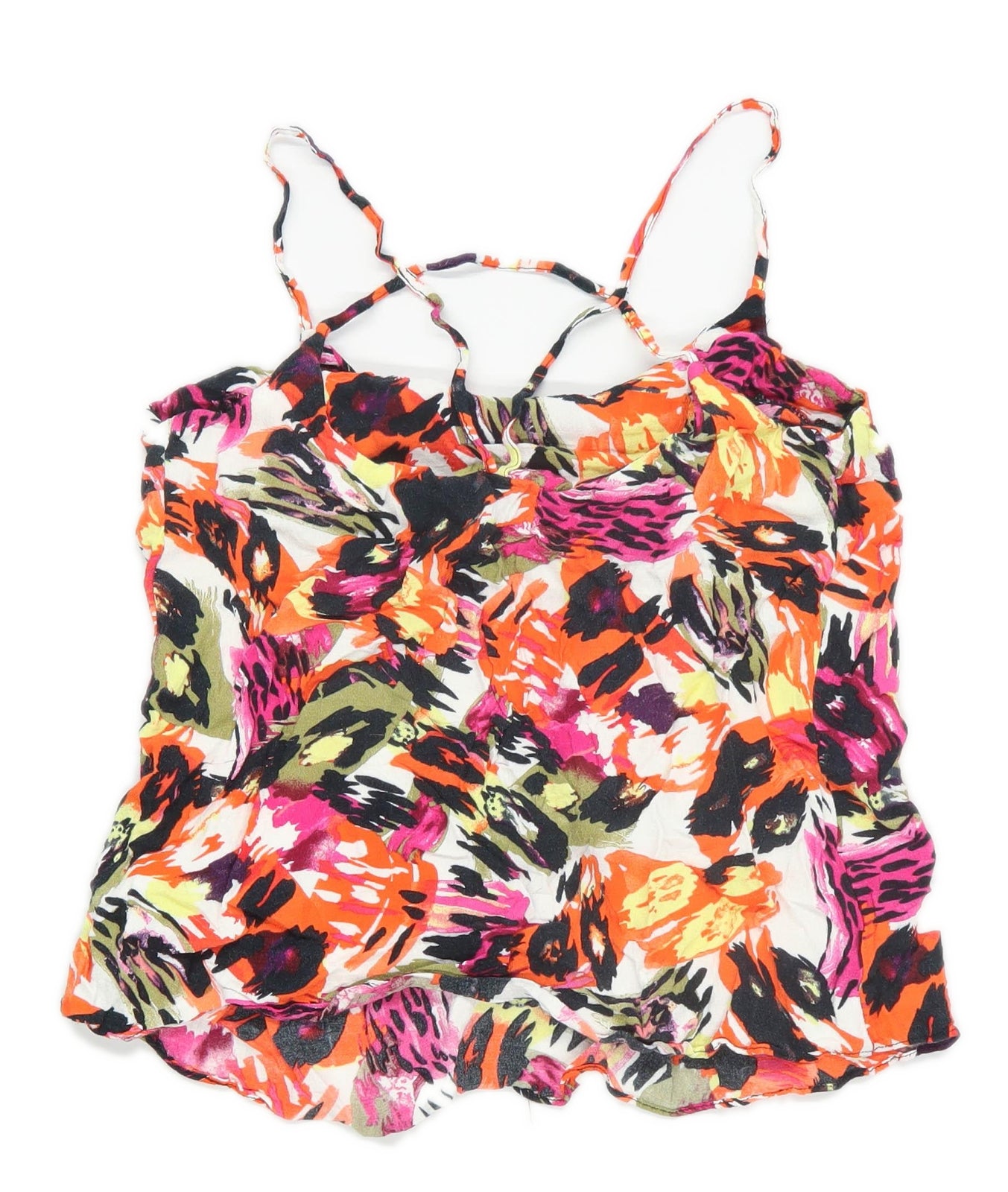 Topshop Womens Size 10 Abstract Strappy Multi-Coloured Camisole (Regular)