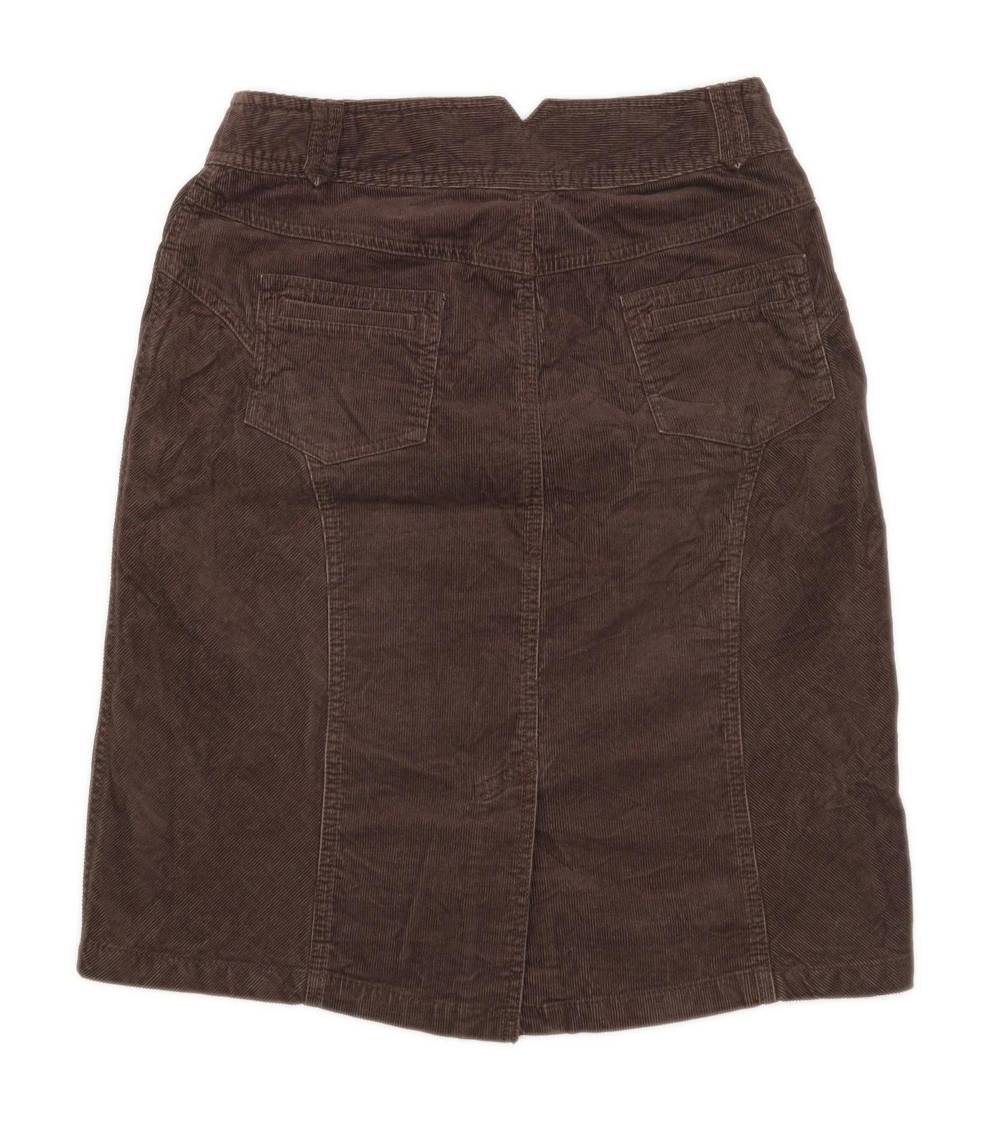 Next Womens Size 10 Corduroy Blend Brown Skirt (Regular)