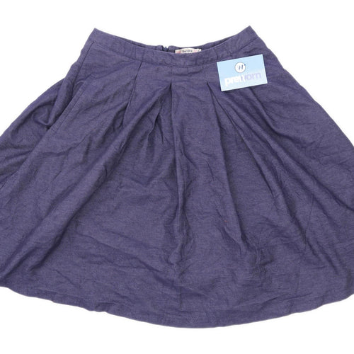 Bershka Womens Size M Cotton Blend Blue Pleated Skirt (Regular)