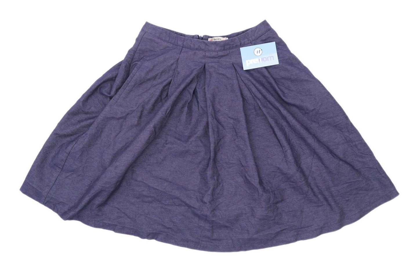 Bershka Womens Size M Cotton Blend Blue Pleated Skirt (Regular)