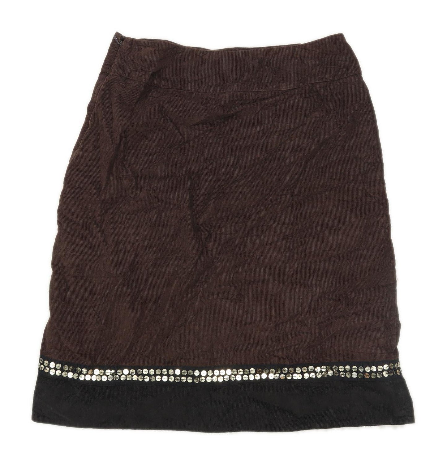 Monsoon Womens Size 12 Corduroy Floral Brown Skirt (Regular)