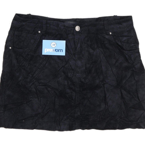 Glassons Womens Size 14 Corduroy Textured Black Skirt (Regular)