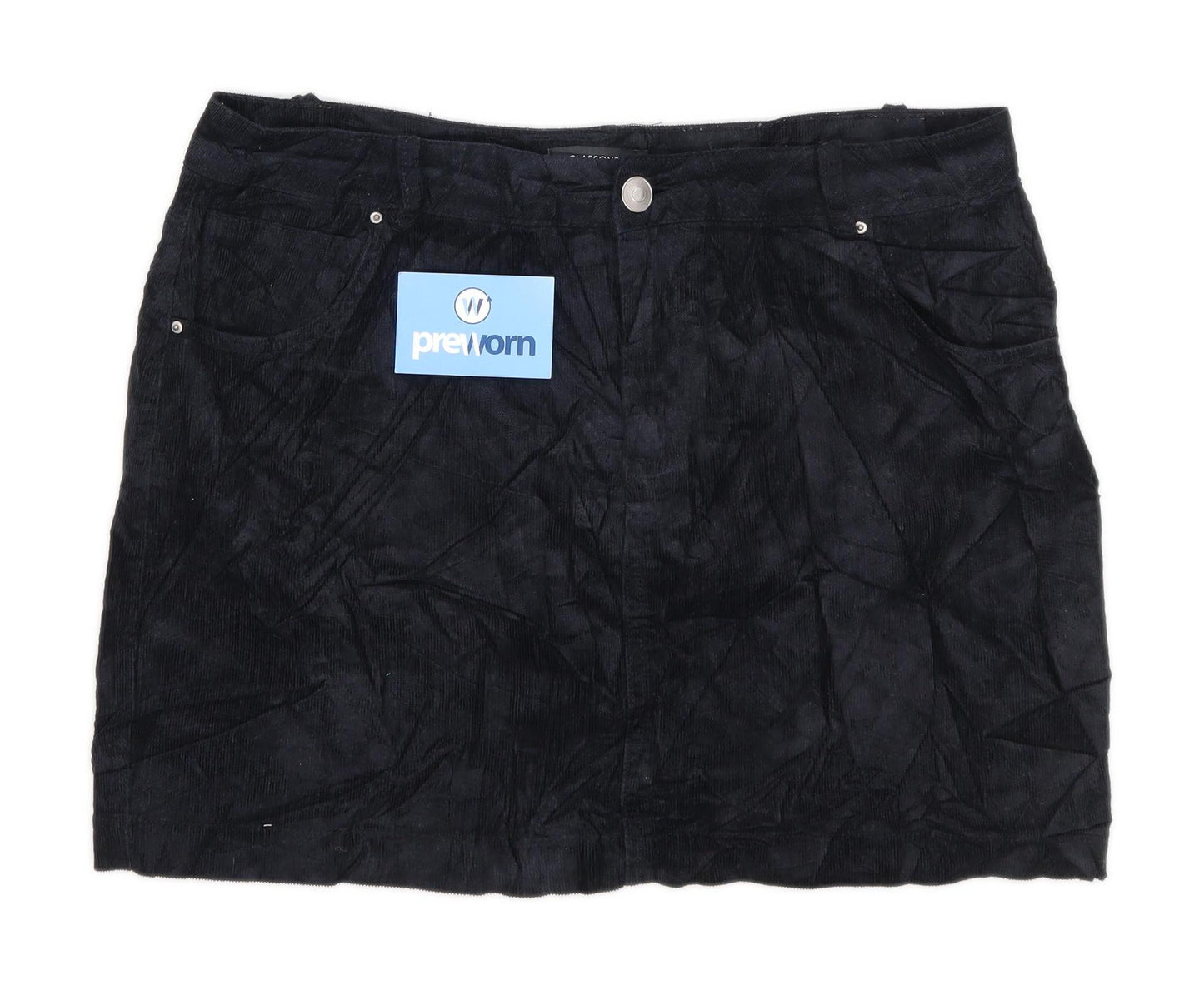 Glassons Womens Size 14 Corduroy Textured Black Skirt (Regular)
