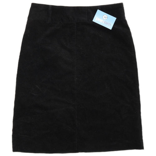 Next Womens Size 12 Corduroy Blend Black Skirt (Regular)