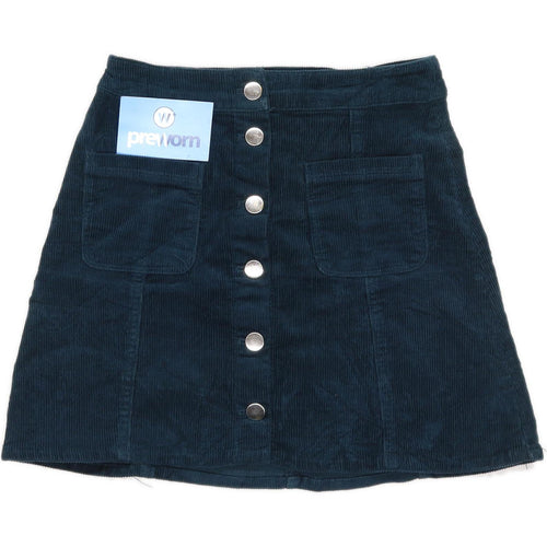 H&M Womens Size 4 Corduroy Textured Teal A-Line Skirt (Regular)