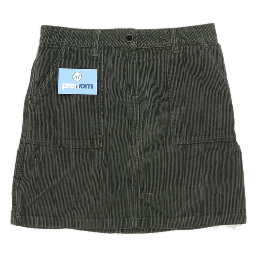 Next Womens Size 10 Corduroy Textured Green A-Line Skirt (Regular)