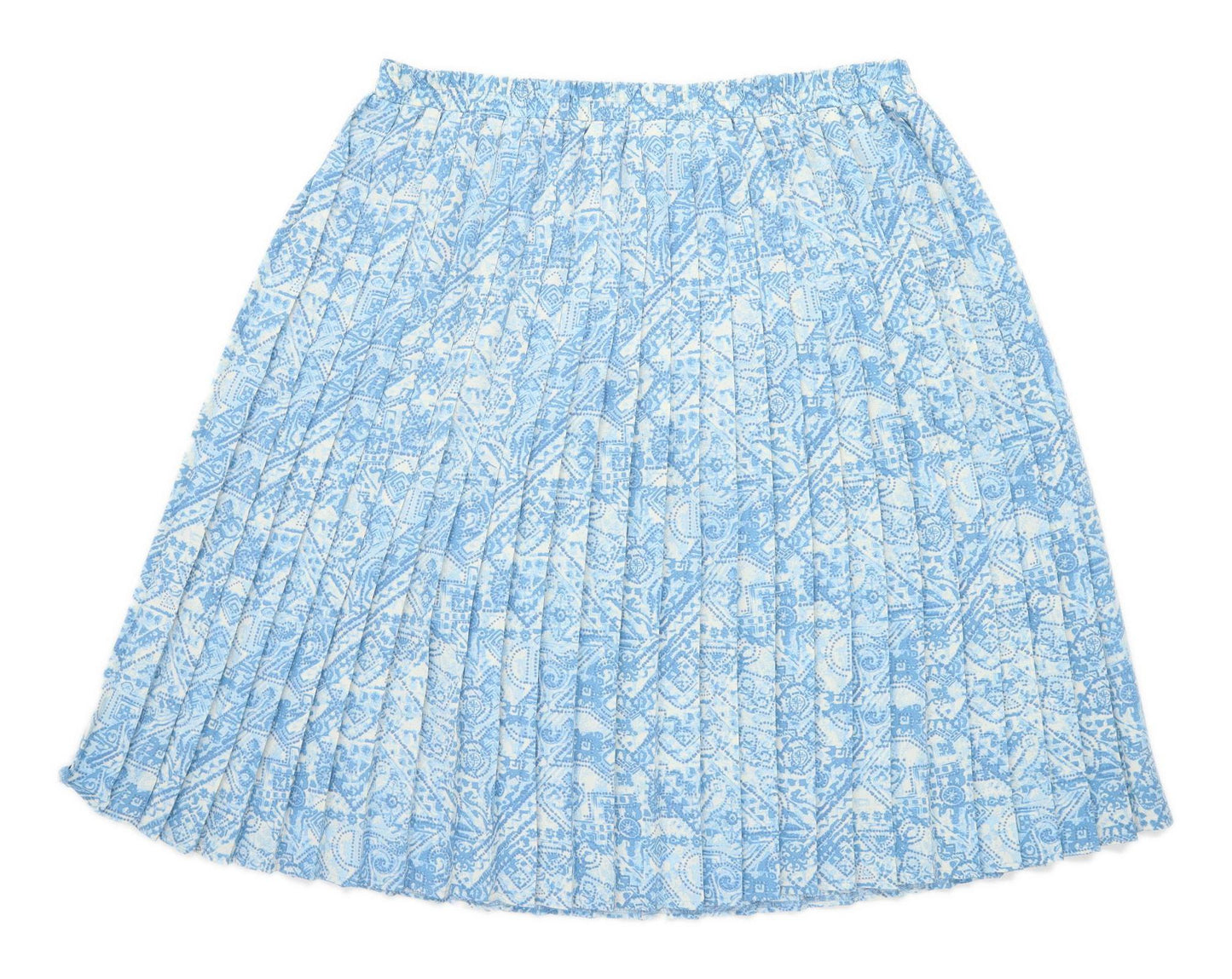Bonmarche Womens Size 22 Geometric Blue Pleated Skirt (Regular)