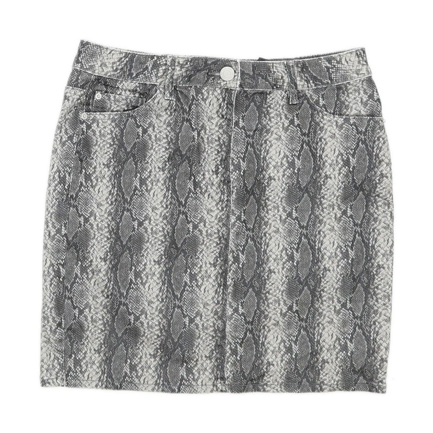 Next Womens Size 10 Imitation Blend Animal Print Grey Skirt (Regular)