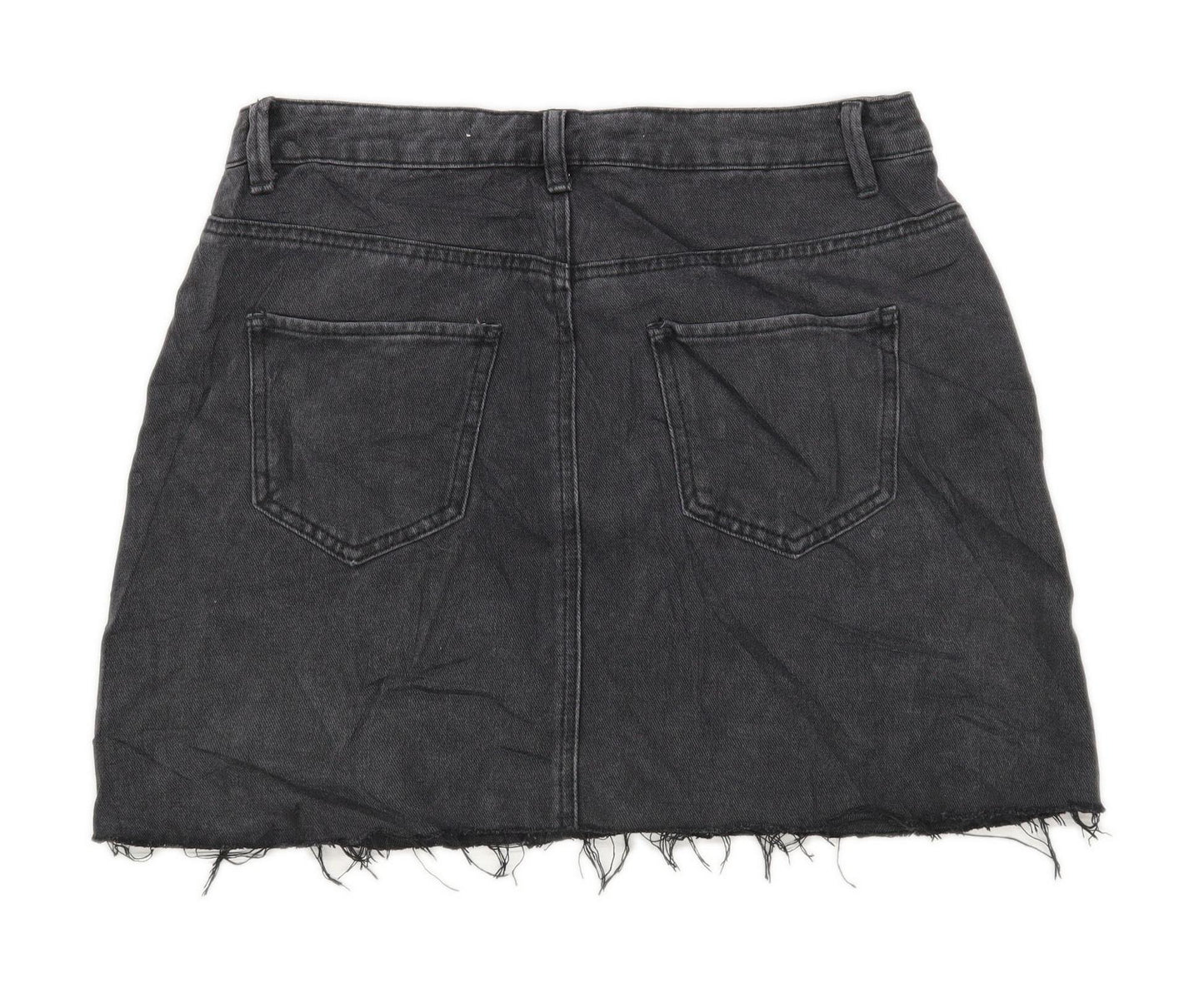 Denim Co Womens Size 12 Cotton Blend Grey Distressed Skirt (Regular)