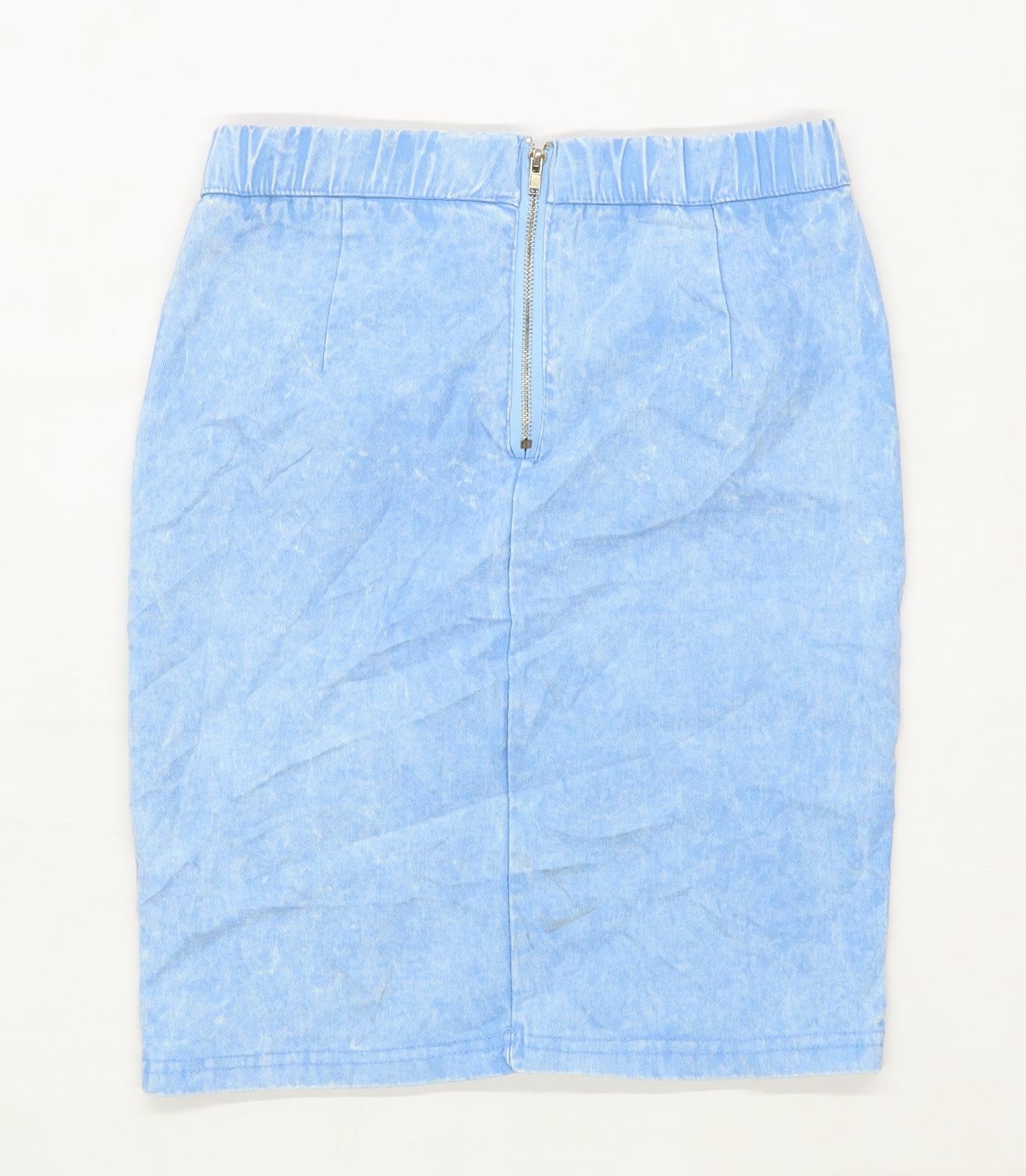 Kiwi Womens Size S Cotton Blend Blue Pencil Skirt (Regular)