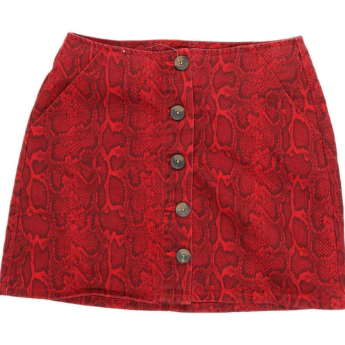 &Denim Womens Size 12 Denim Animal Print Red A-Line Skirt (Regular)