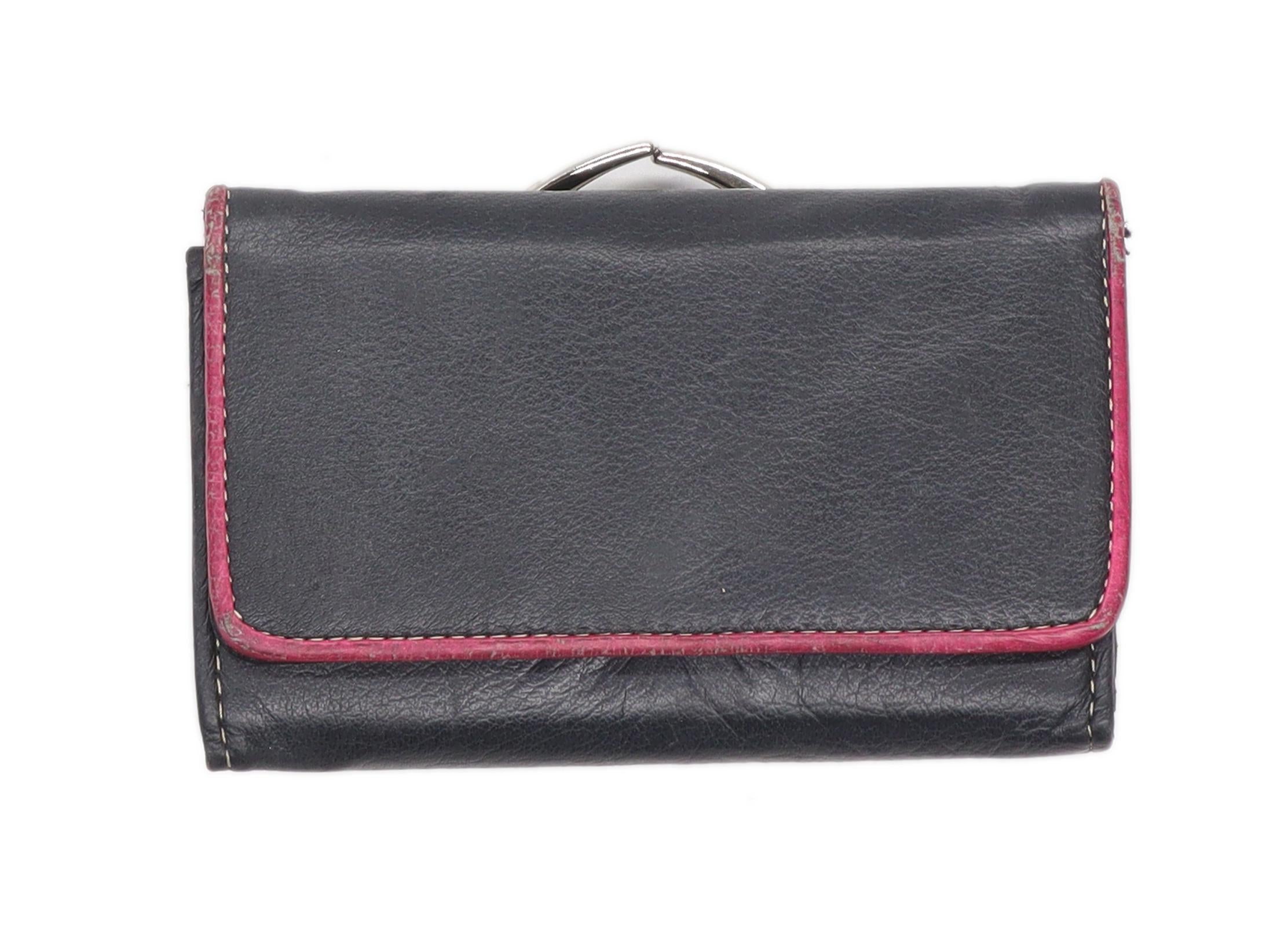 Fabretti Black Leather Womens Clutch Wallet Purse