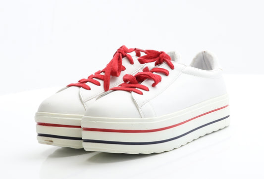 New Look Womens White  Polyester Trainer Flat 4 37  - Platform