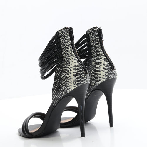 JustFab Womens Black Geometric Faux Leather Strappy Heel 5.5 EUR 38.5