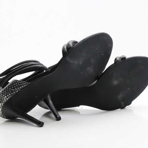 JustFab Womens Black Geometric Faux Leather Strappy Heel 5.5 EUR 38.5