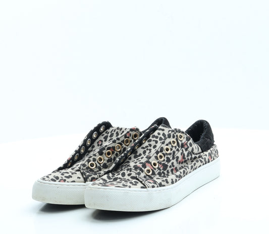 New Look Womens Beige Animal Print Polyester Trainer Flat 4 37