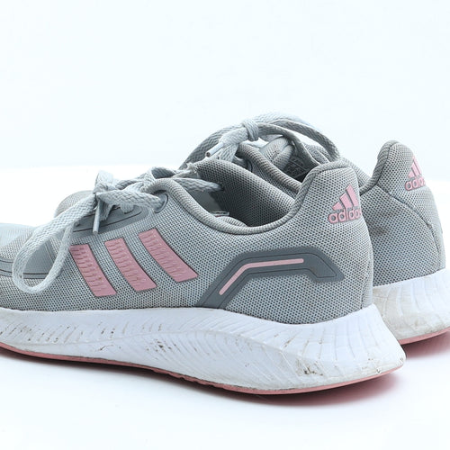 adidas Womens Grey Striped Polyester Trainer Flat 4 37