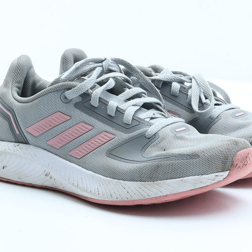 adidas Womens Grey Striped Polyester Trainer Flat 4 37